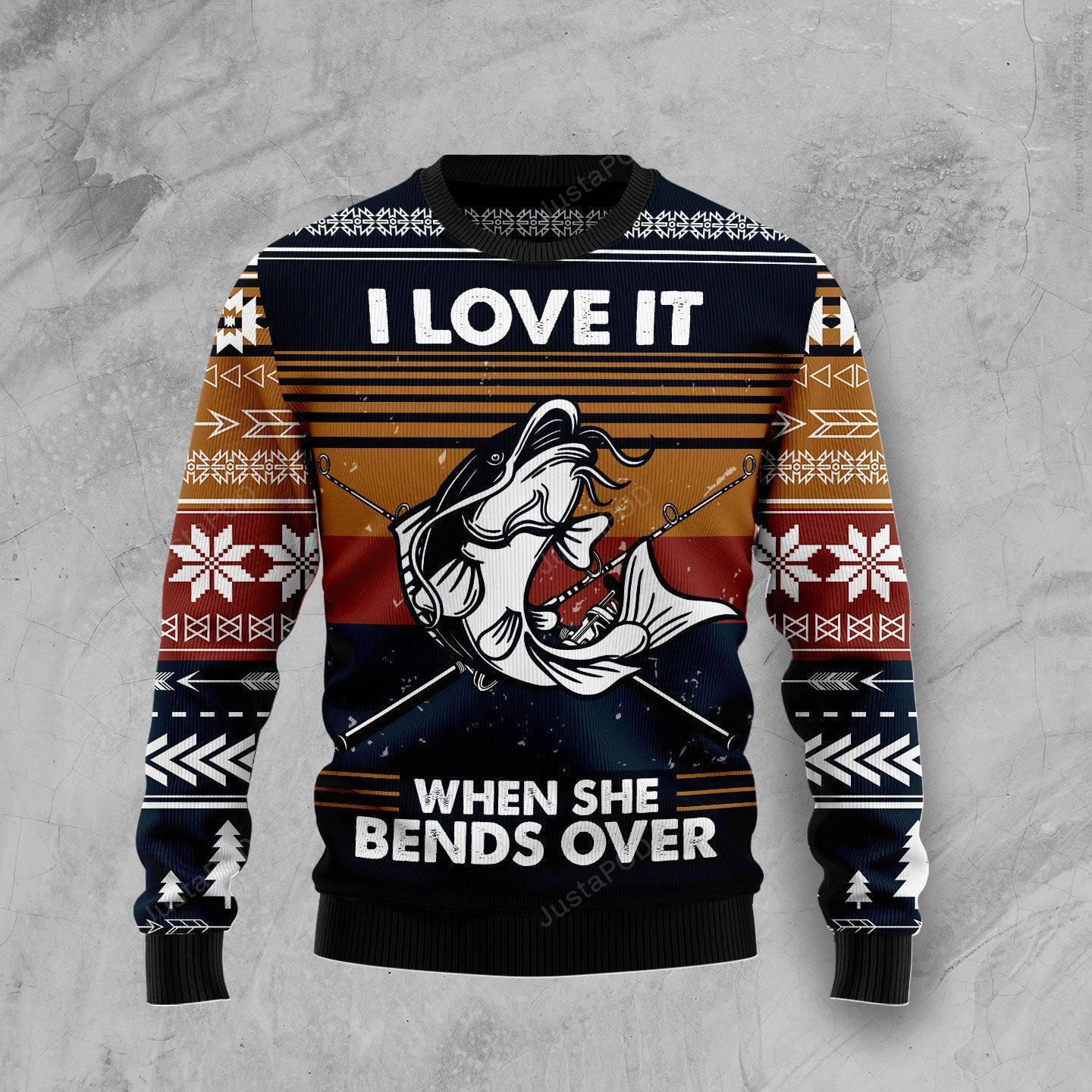 Fishing I Love It When She Bends Over Ugly Christmas Sweater Adult 3D Funny Matching for family
