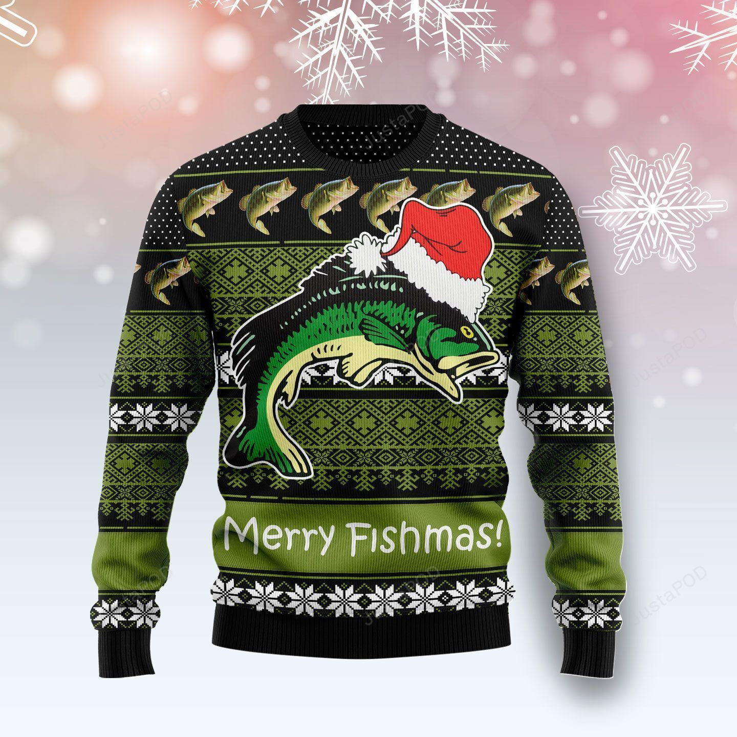 Fishing Merry Fishmas Ugly Christmas Sweater Adult 3D Funny Matching for family