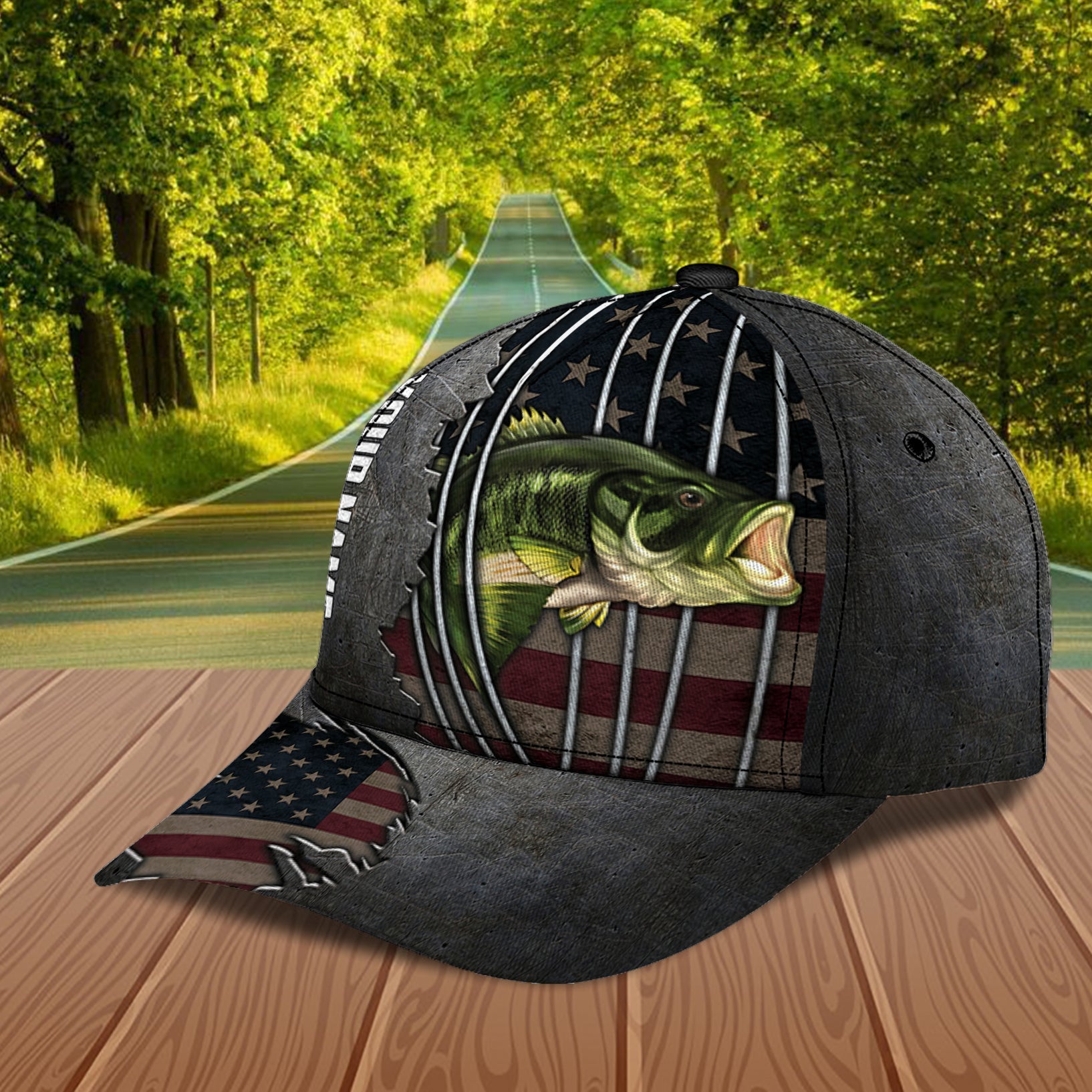 Fishing Metal Pattern With American Flag Personalized Classic Cap, Personalized Gift for Fishing Lovers Trucker Hats Custom Hats Gifts For Men & Women