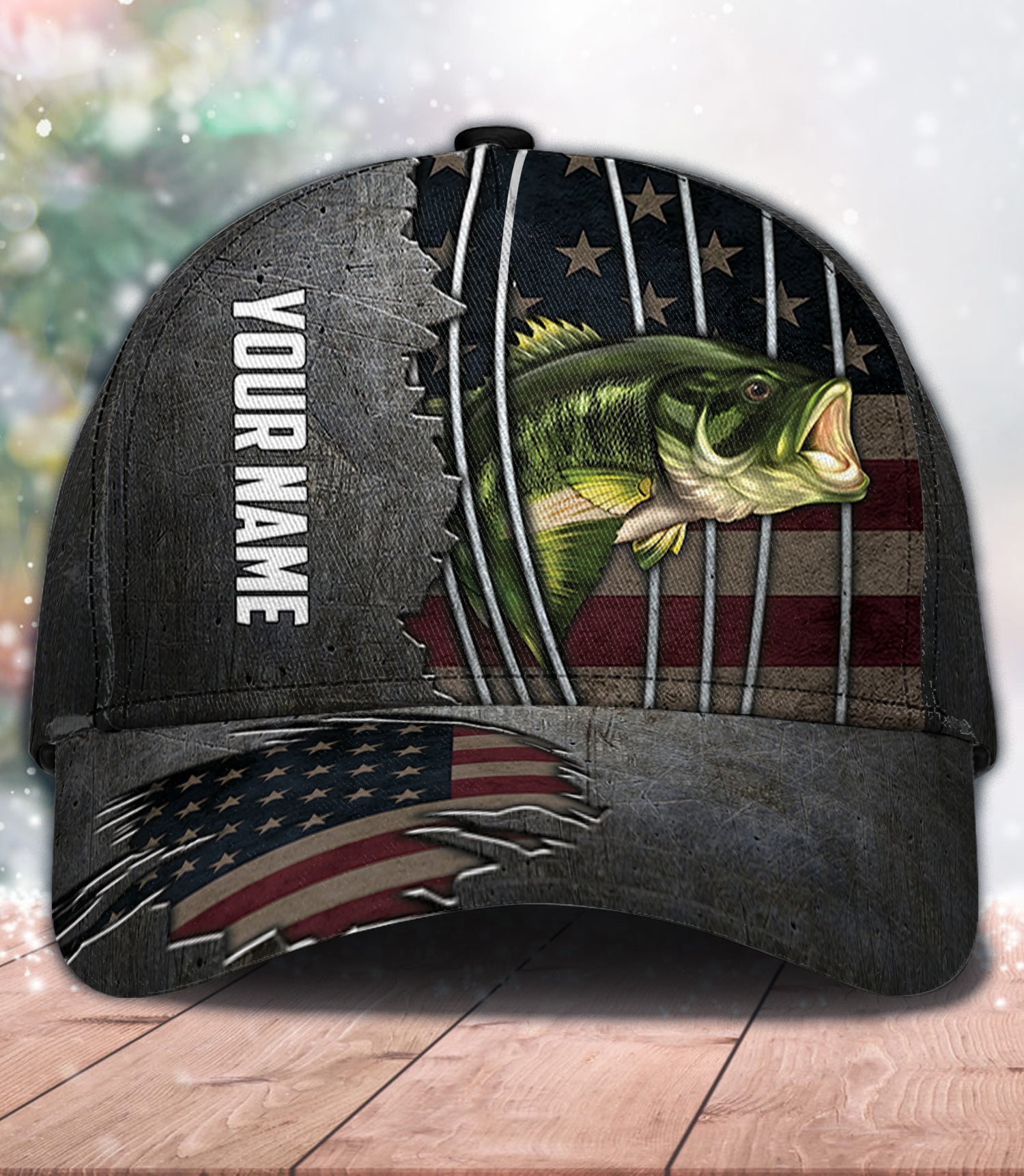 Fishing Metal Pattern With American Flag Personalized Classic Cap, Personalized Gift for Fishing Lovers Trucker Hats Custom Hats Gifts For Men & Women