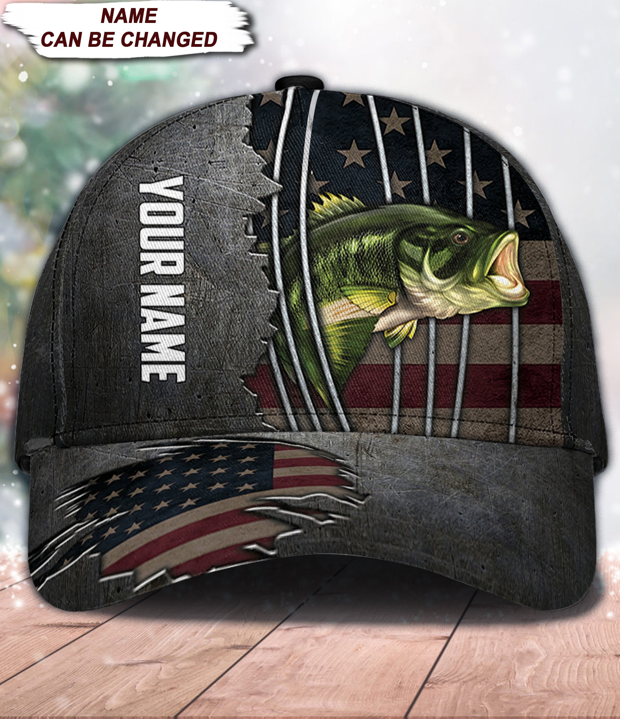 Fishing Metal Pattern With American Flag Personalized Classic Cap, Personalized Gift for Fishing Lovers Trucker Hats Custom Hats Gifts For Men & Women