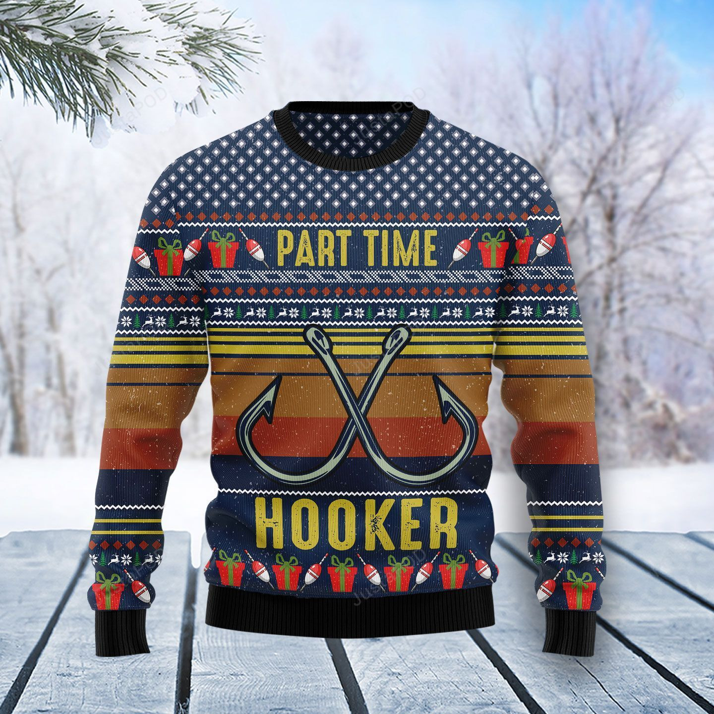 Fishing Part Time Ugly Christmas Sweater Adult 3D Funny Matching for family