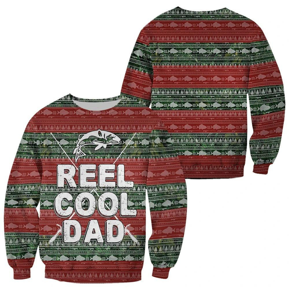 Fishing Reel Cool Dad Ugly Christmas Sweater Adult 3D Funny Matching for family