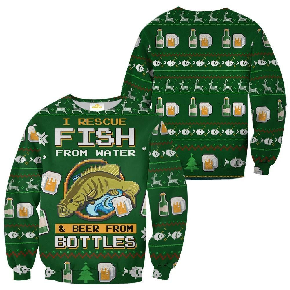 Fishing Ugly Christmas Sweater Adult 3D Funny Matching for family