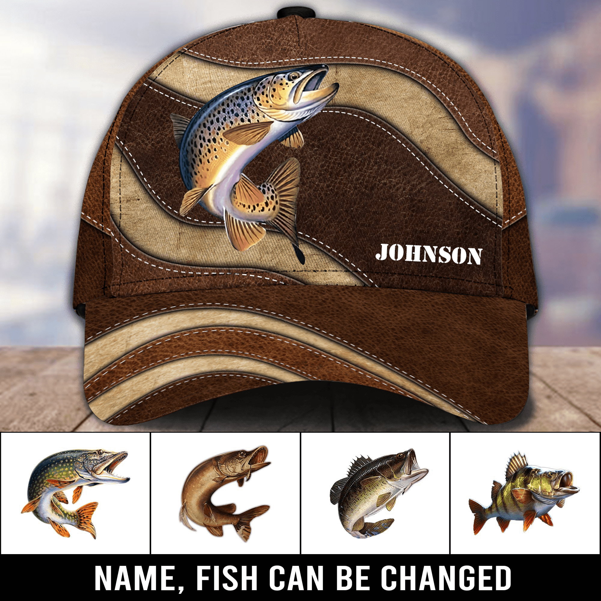 Fishing Wavy Personalized Cap, Personalized Gift for Fishing Lovers Trucker Hats Custom Hats Gifts For Men & Women