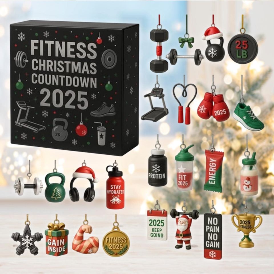 Fitness Advent Calendar 2025, 24 Gym Ornaments, Christmas Countdown Gift, Workout Decor, Bodybuilder Xmas Tree Hanging