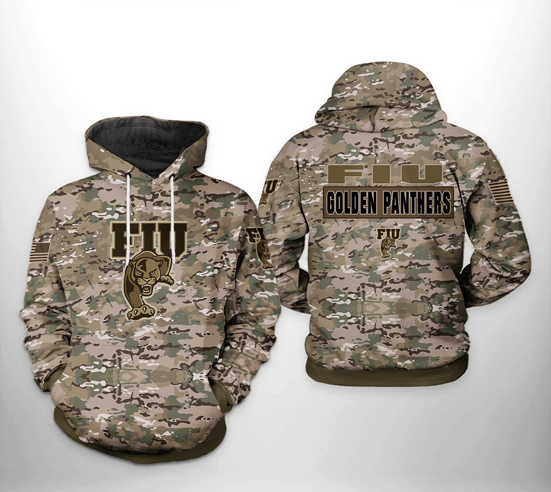 FIU Golden Panthers NCAA Camo Veteran 3D All Over Print Hoodie, Zip Hoodie