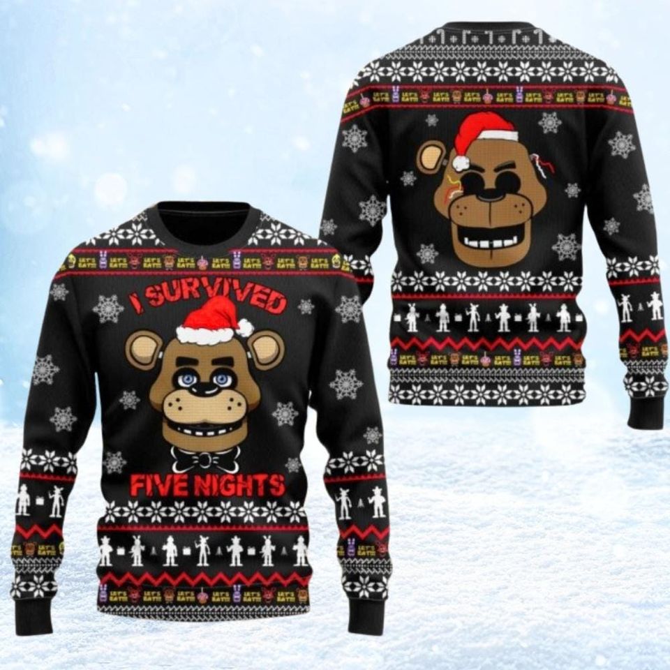 Five Nights At Freddy's Ugly Christmas Sweater, Horror Game Shirt, Freddy Bear Xmas Sweater, Horror Holiday Sweater - Image 2