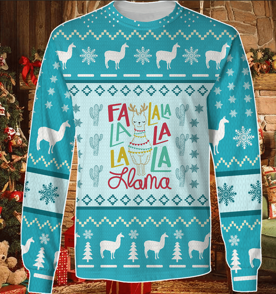 FLa La La Llama Awesome Ugly Christmas Sweater Adult 3D Funny Matching for family