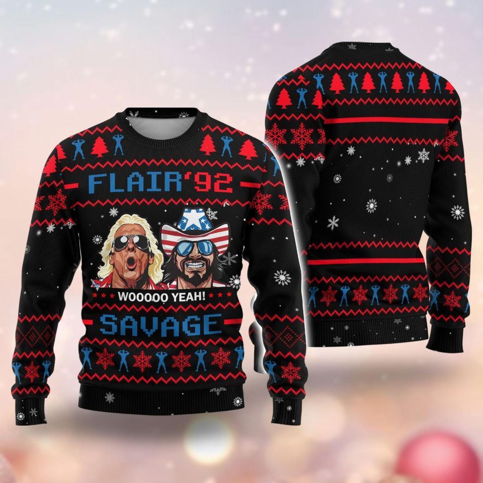 Flair 92 Savage Ugly Christmas Sweater, Ric Flair Holiday Sweater