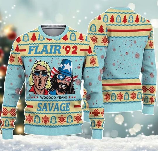 Flair 92 Savage Ugly Christmas Sweater, Ric Flair Woolen Sweater, Savage Sweater - Image 2