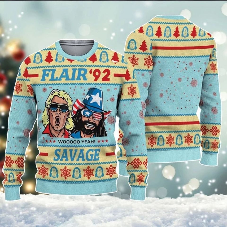 Flair 92 Savage Ugly Christmas Sweater, Ric Flair Woolen Sweatshirt