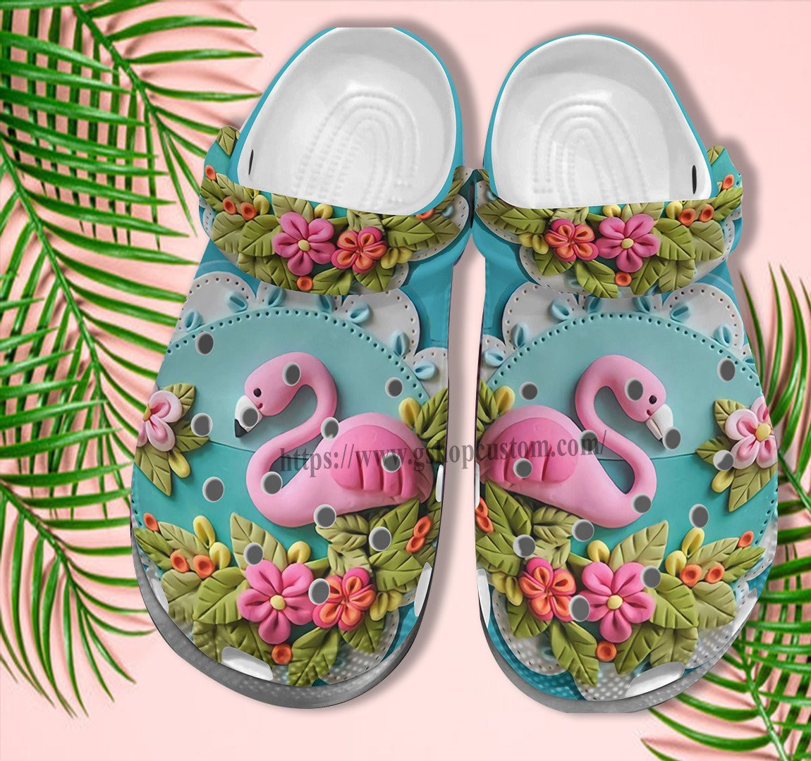 Flamingo 3D Flower Croc Shoes For Grandaughter- Flamingo Tropical Shoes Croc Clogs Gift Birthday Girl