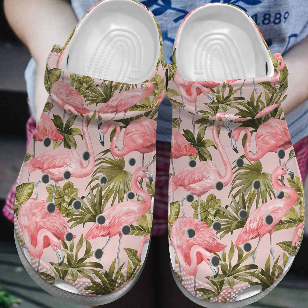 Flamingo And Tropical Leaves Crocs Crocband Clogs Shoes Comfortable For Men Women and Kids