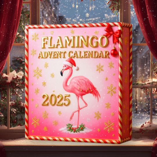 Flamingo Birds Christmas Advent Calendar, Pink Flamingos Christmas Charms, 24-Day Countdown Ornament - Image 6