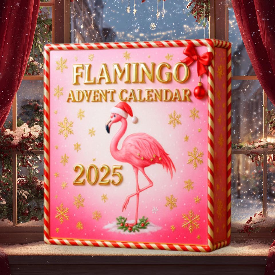 Flamingo Birds Christmas Advent Calendar, Pink Flamingos Christmas Charms, 24-Day Countdown Ornament - Image 2