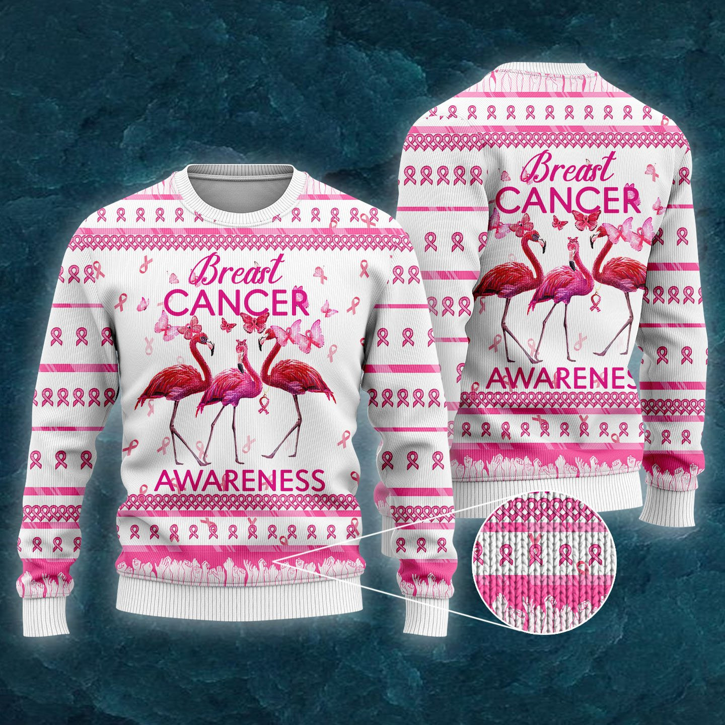 Flamingo Breast Cancer Awareness Ugly Christmas Sweater Adult 3D Funny Matching for family