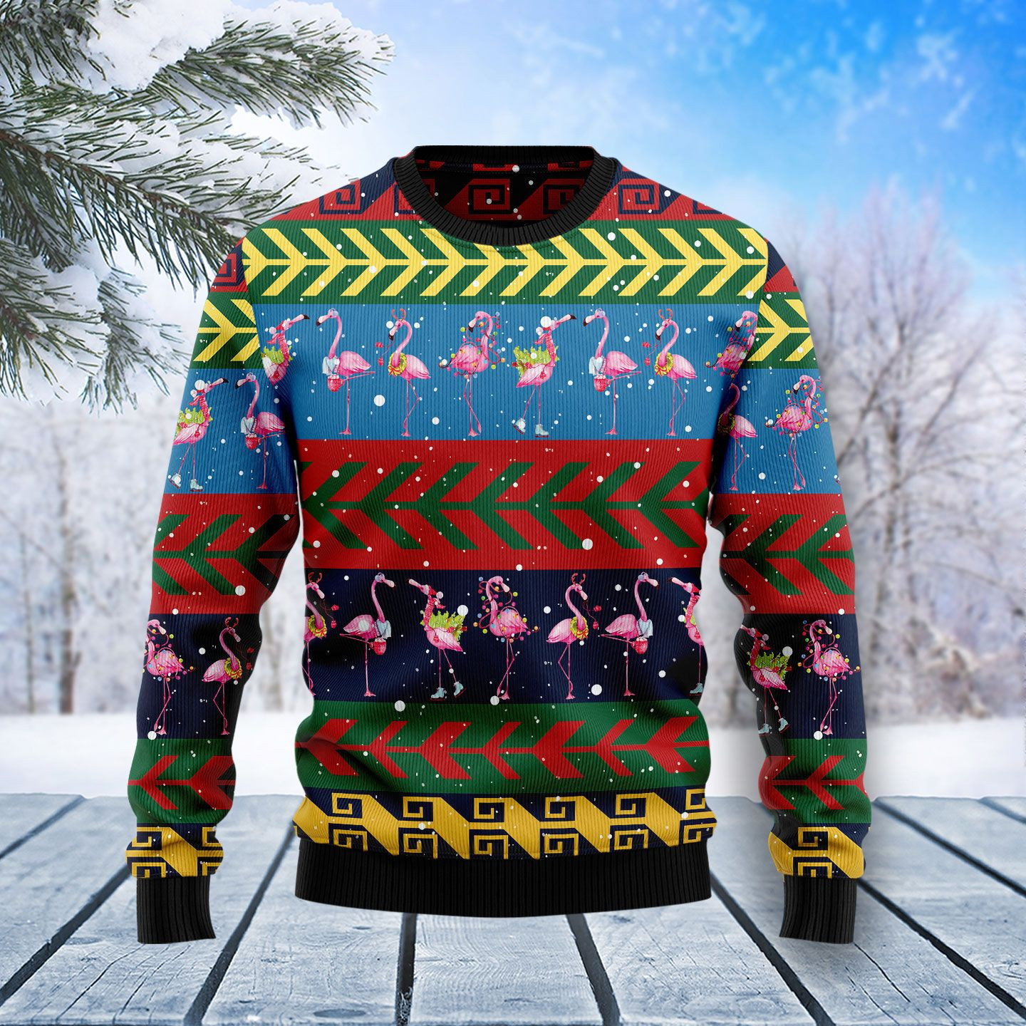 Flamingo Christmas Pattern Ugly Christmas Sweater Adult 3D Funny Matching for family