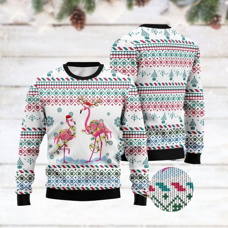 Flamingo Christmas Reunion Ugly Christmas Sweater, Flamingo Xmas