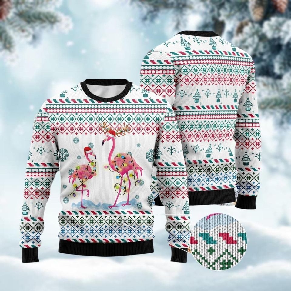 Flamingo Christmas Reunion Ugly Christmas Sweater, Flamingo Xmas Sweater
