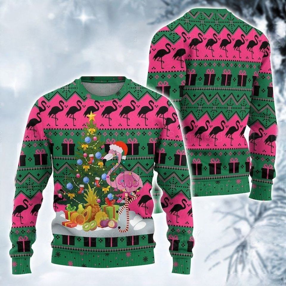 Flamingo Christmas Sweater, Bird Lover Xmas Gift, Flamingo Ugly Christmas