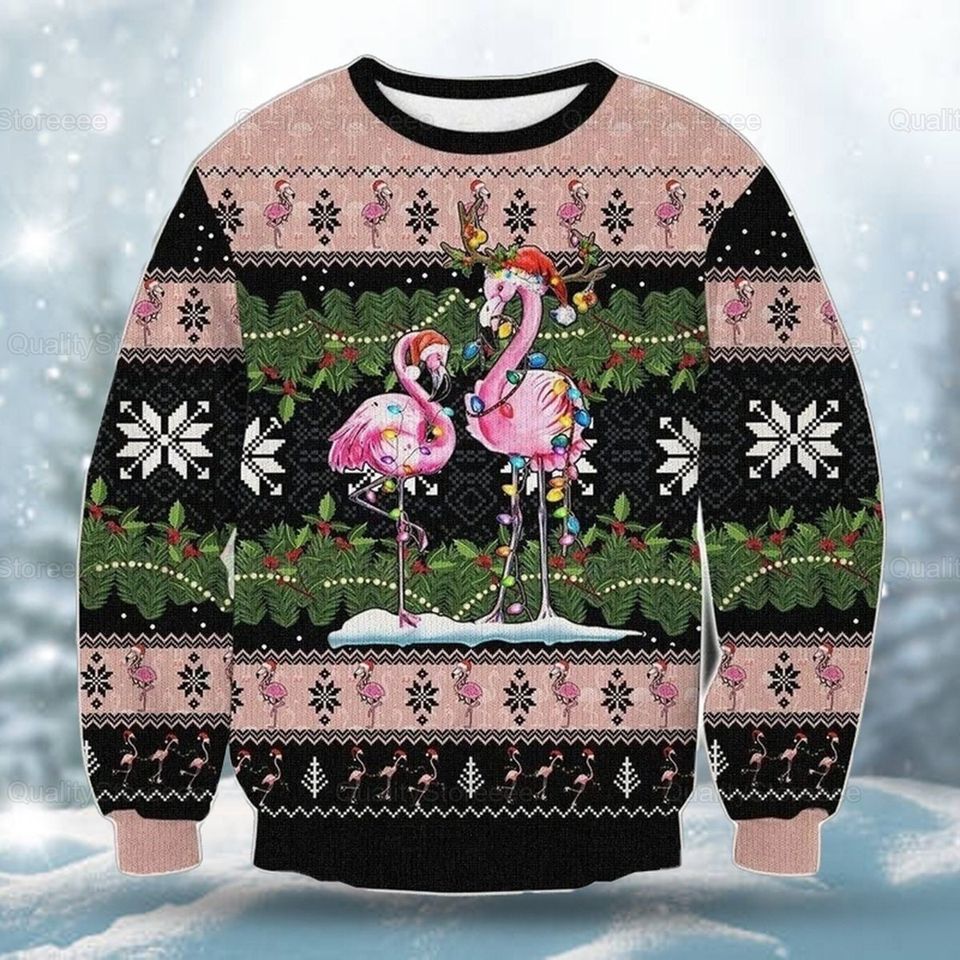 Flamingo Christmas Sweater - Bright Holiday Apparel