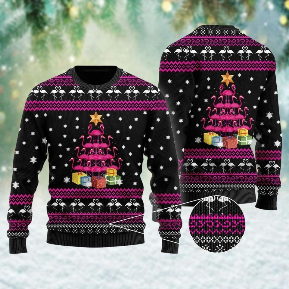 Flamingo Christmas Tree Ugly Christmas Sweater