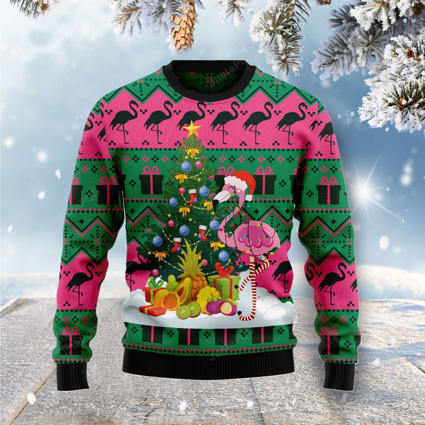 Flamingo Christmas Tree Ugly Christmas Sweater Adult 3D Funny Matching for family
