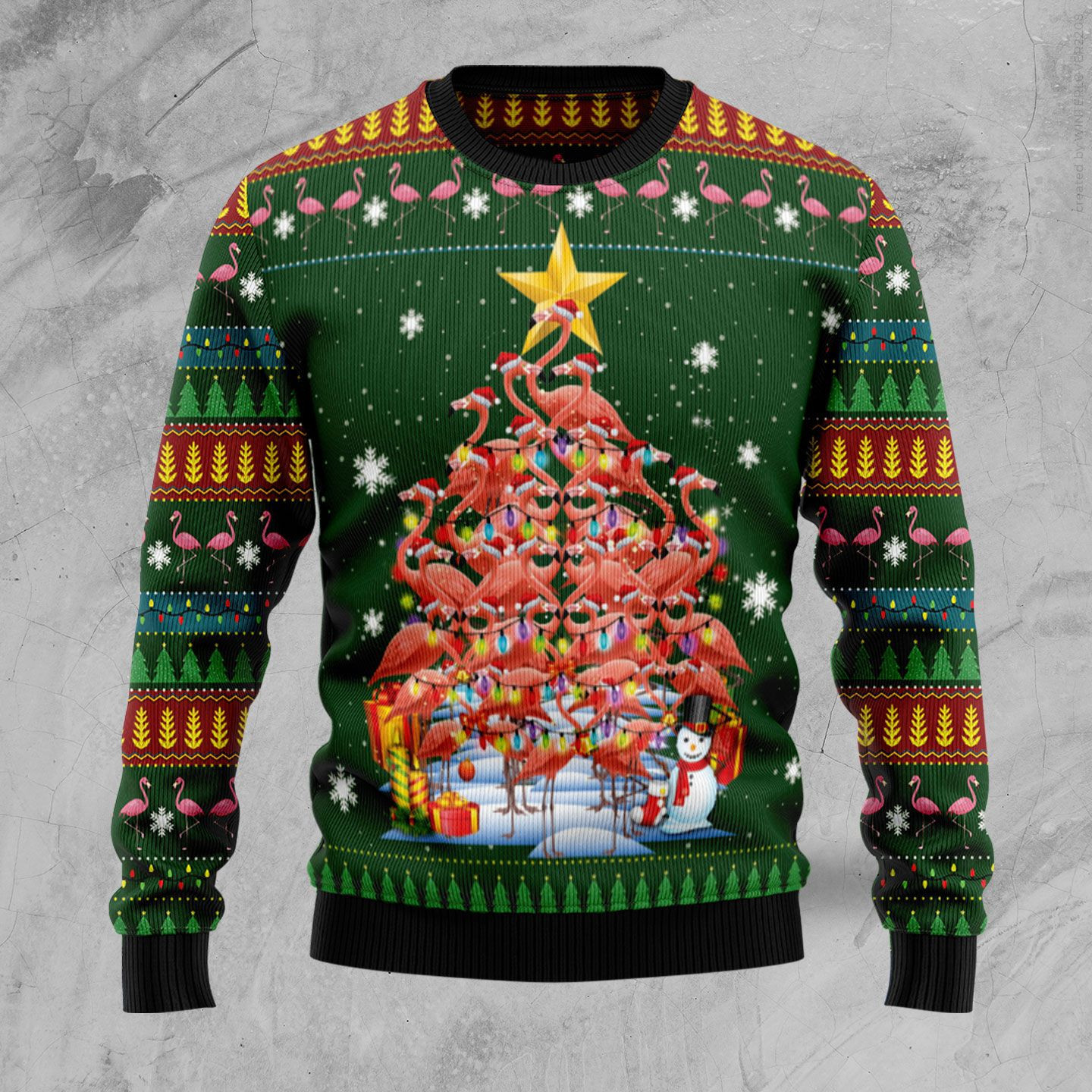 Flamingo Christmas Tree Ugly Christmas Sweater Adult 3D Funny Matching for family