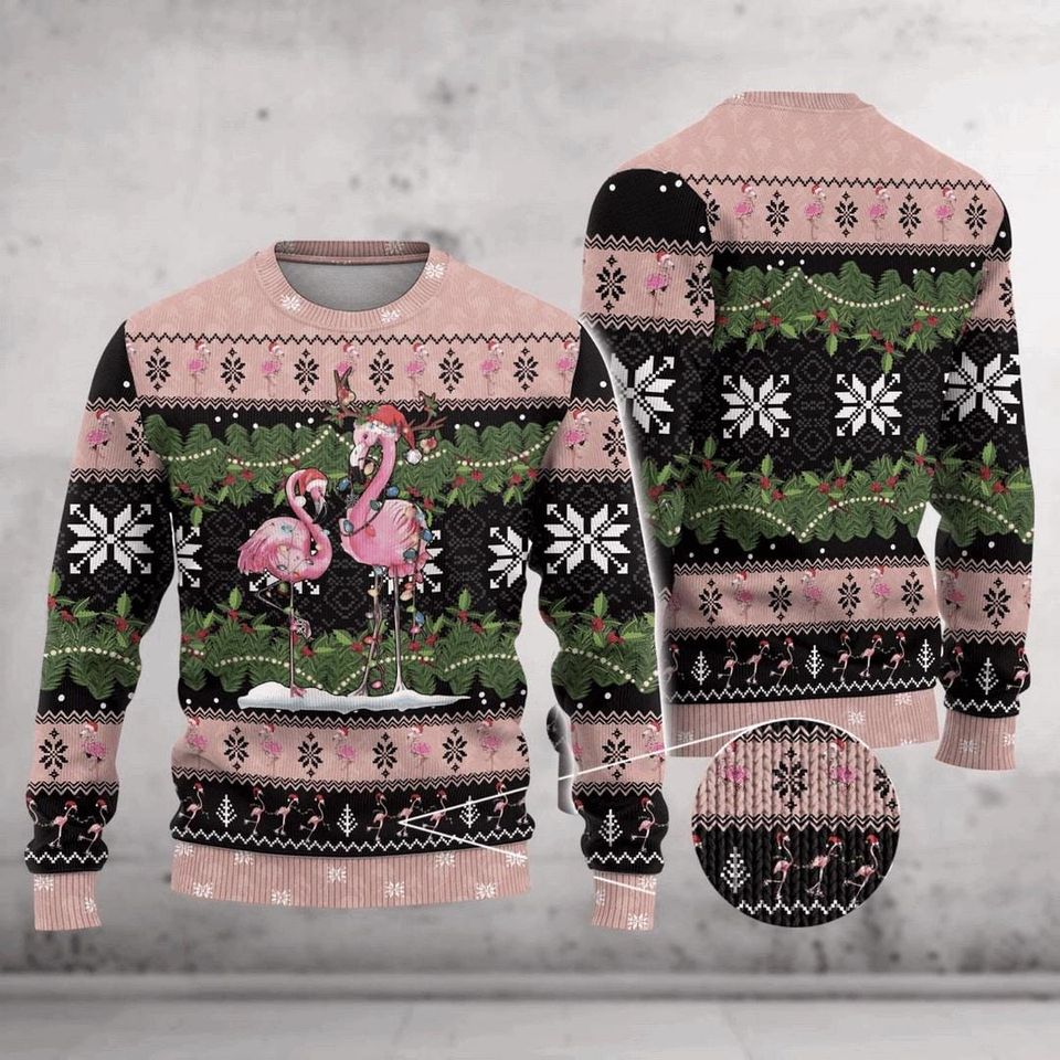 Flamingo Christmas Ugly Sweater, Pink Animal Lover Holiday
