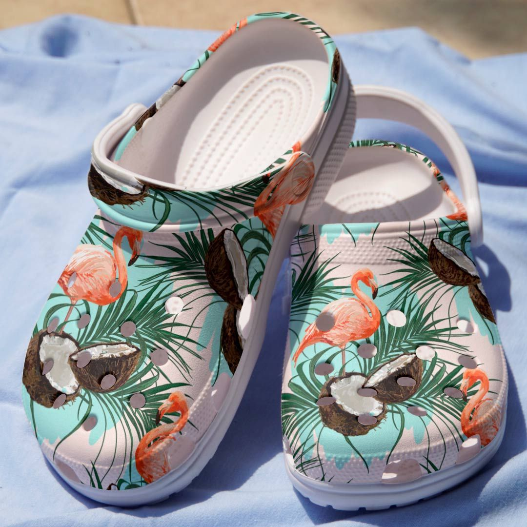 Flamingo Coconut Tropical Forest Crocs Crocband Clogs Shoes Comfortable For Men Women and Kids