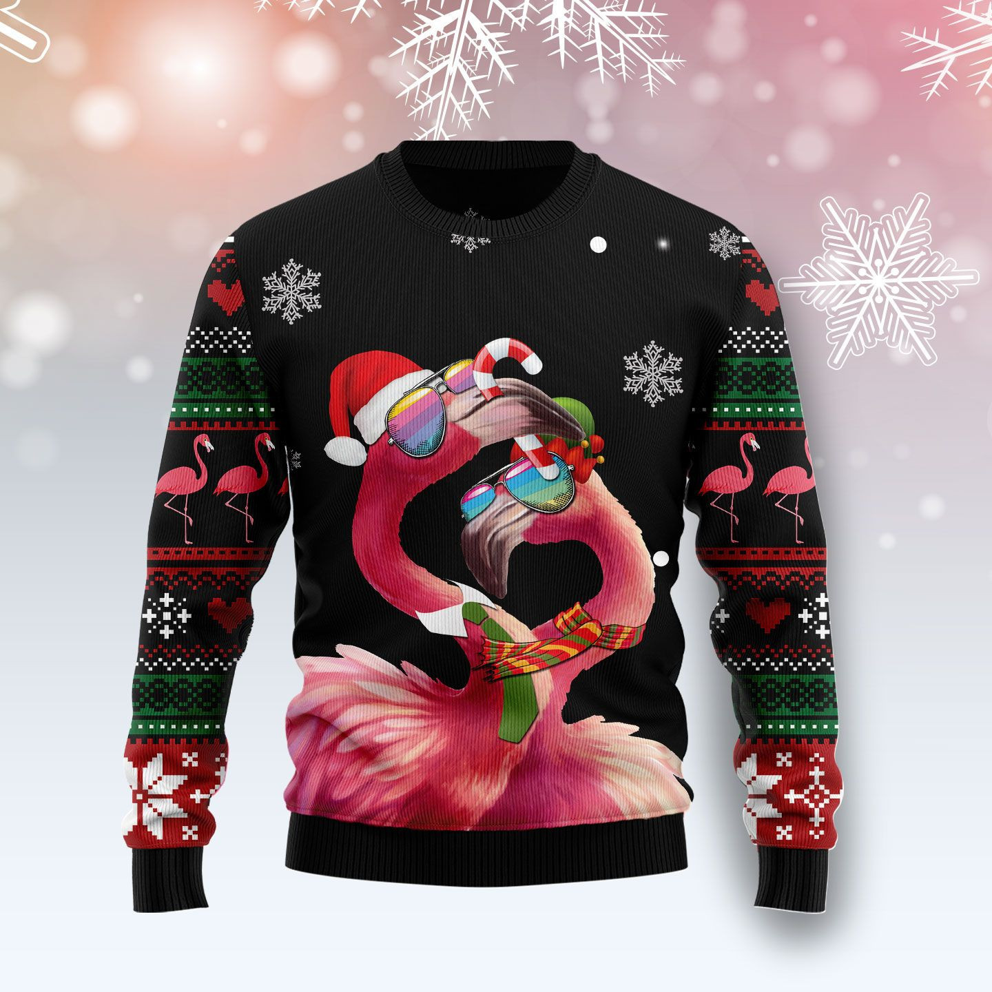 Flamingo Couple Ugly Christmas Sweater Adult 3D Funny Matching for family