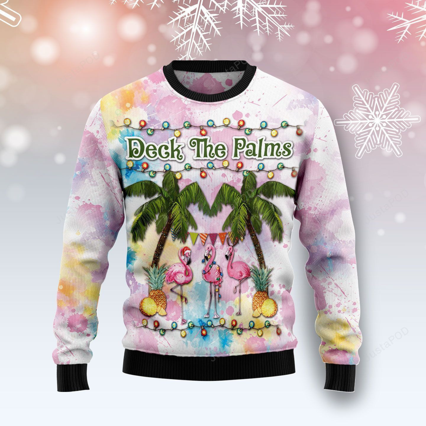 Flamingo Deck The Palms Ugly Christmas Sweater Adult 3D Funny Matching for family