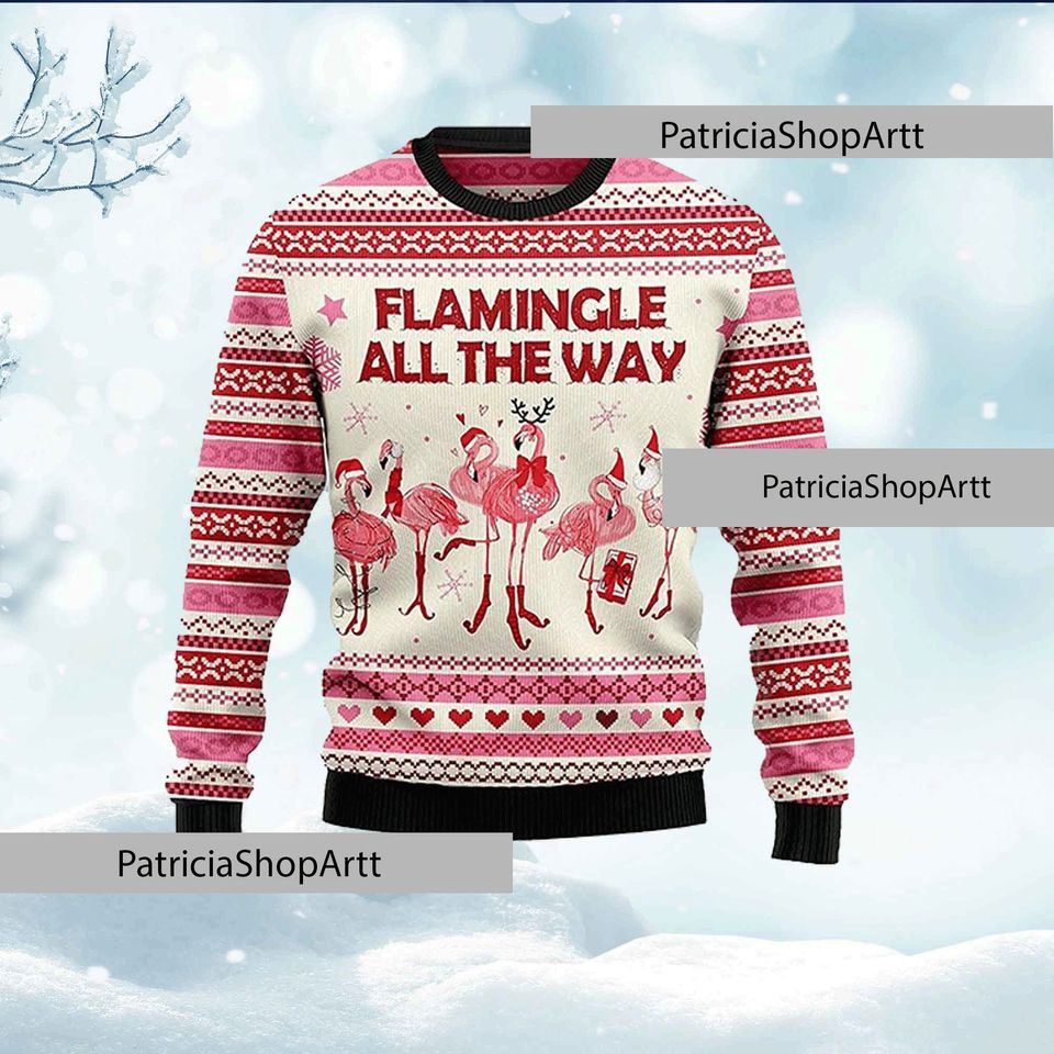 Flamingo Flamingle All The Way Ugly Christmas Sweater