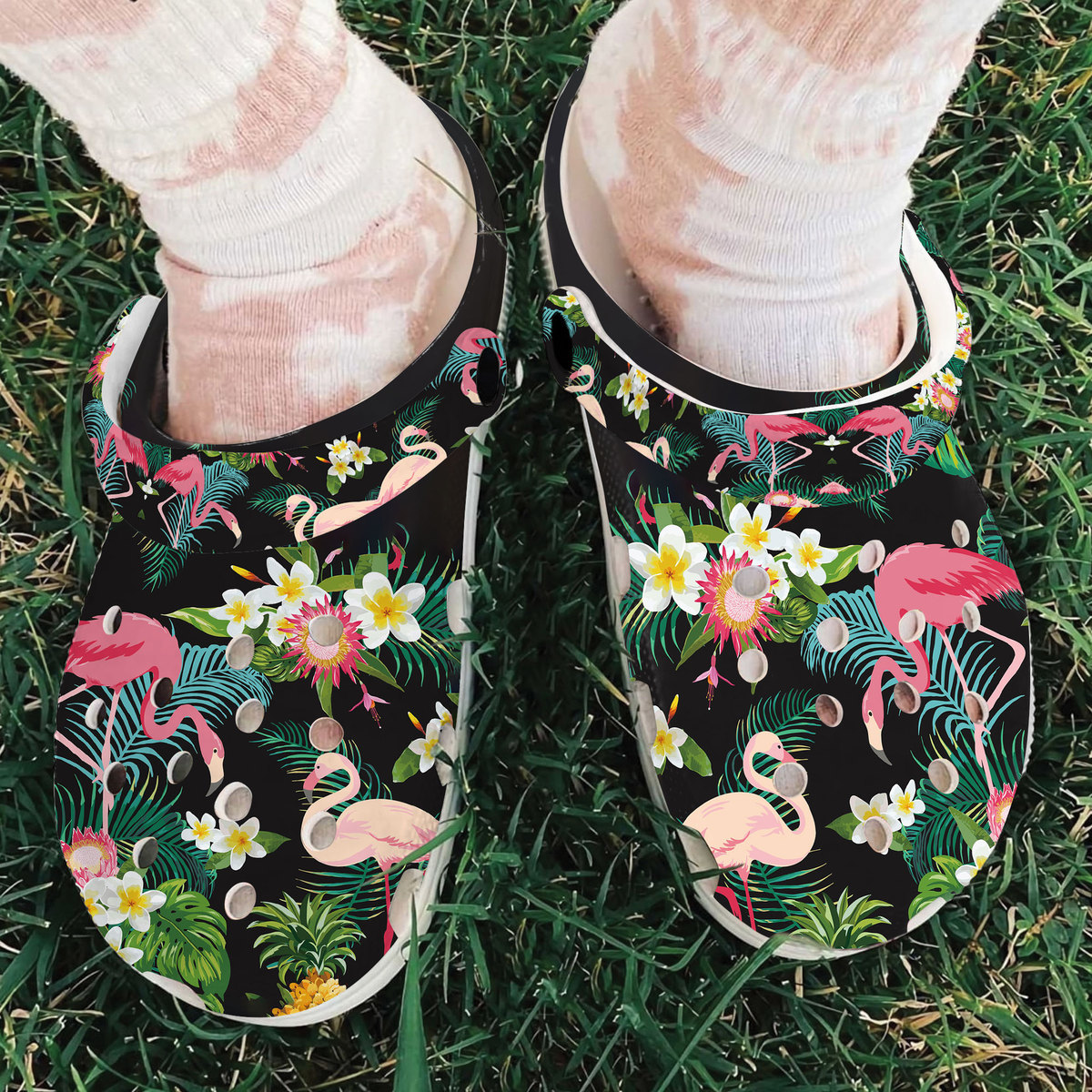 Flamingo Floral Crocs Crocband Clogs Shoes Comfortable For Men Women and Kids