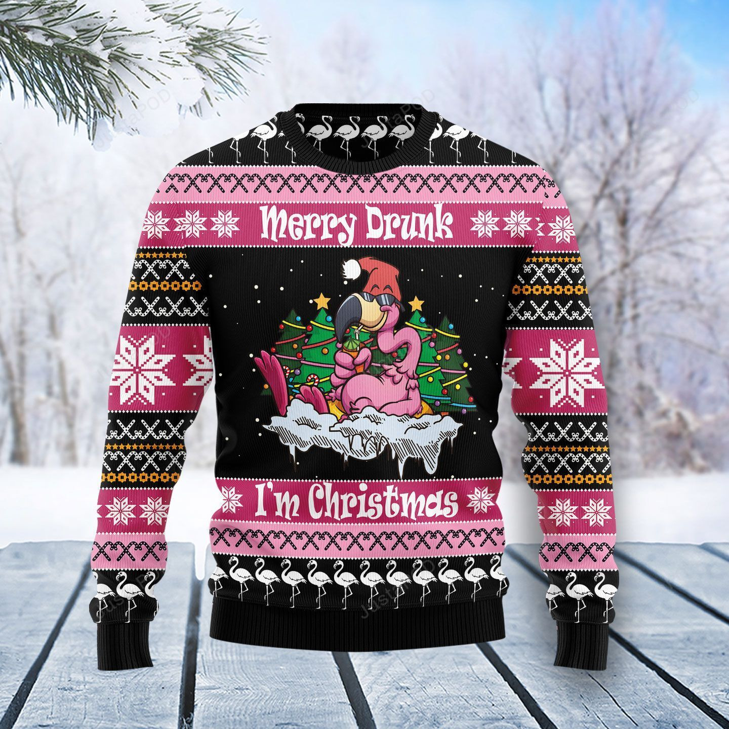 Flamingo Merry Drunk Christmas Ugly Christmas Sweater Adult 3D Funny Matching for family