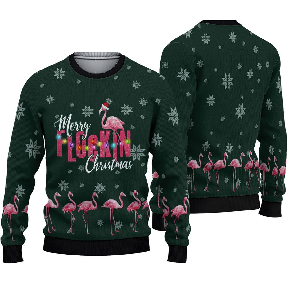 Flamingo Merry Flockin Christmas Ugly Christmas 3D Sweater