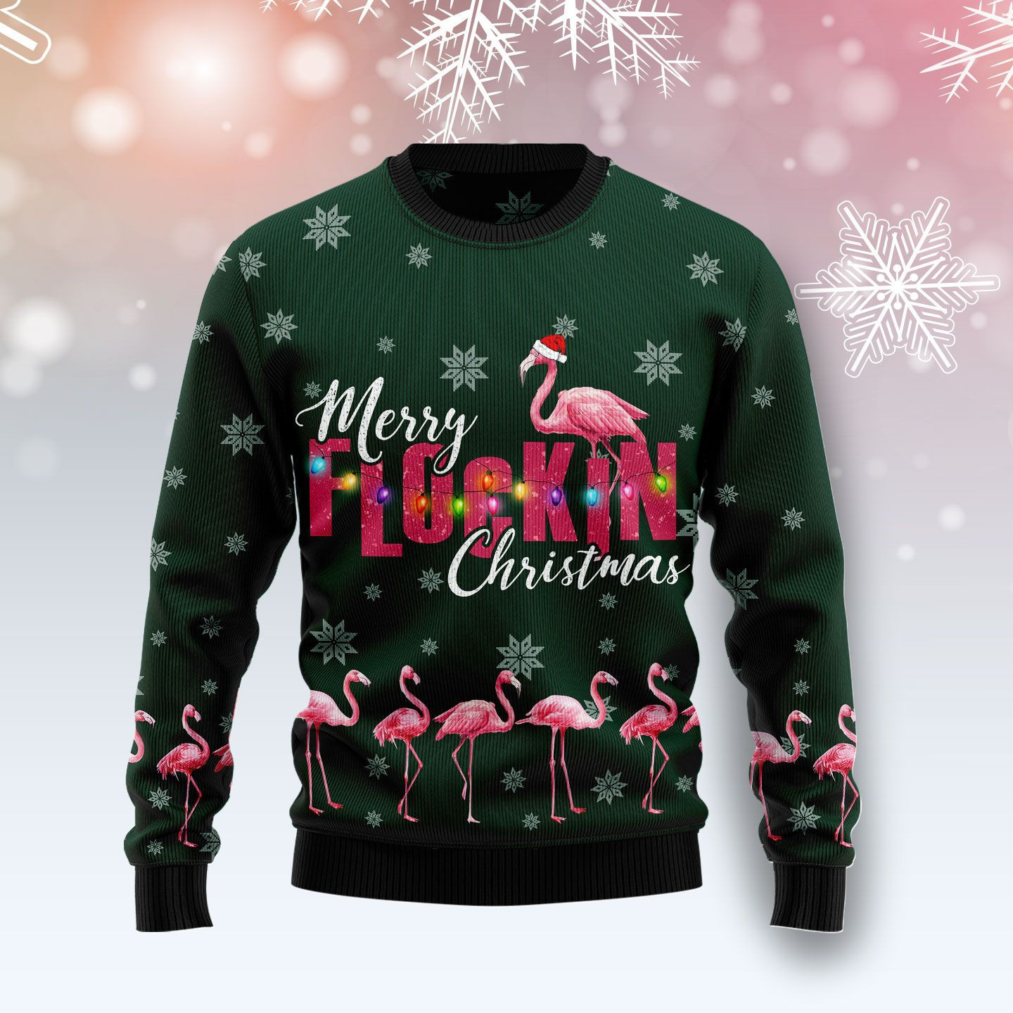 Flamingo Merry Flockin Christmas Ugly Christmas Sweater Adult 3D Funny Matching for family