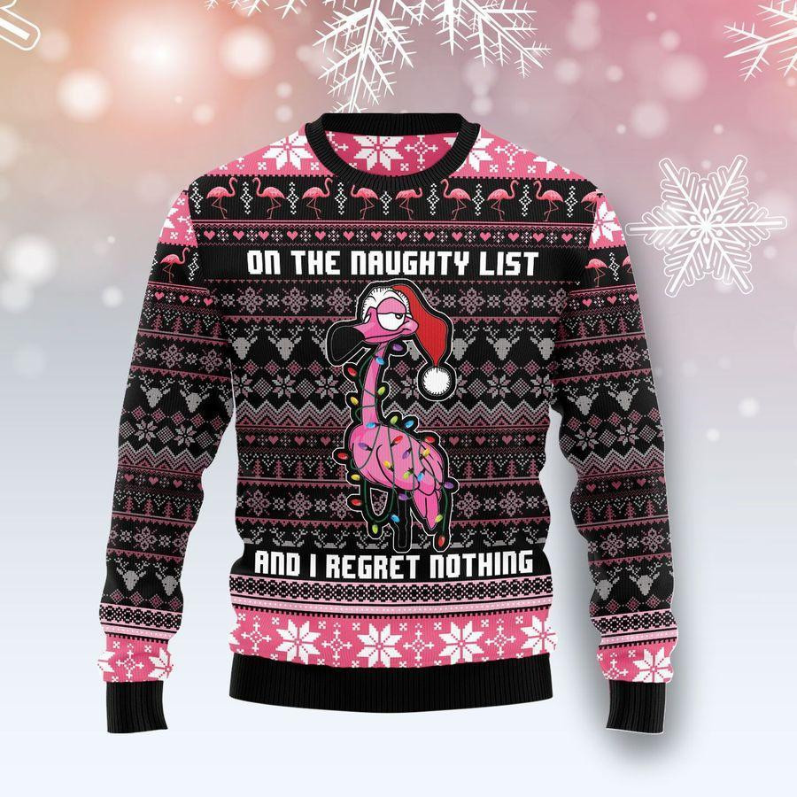 Flamingo Naughty List Ugly Christmas Sweater Adult 3D Funny Matching for family