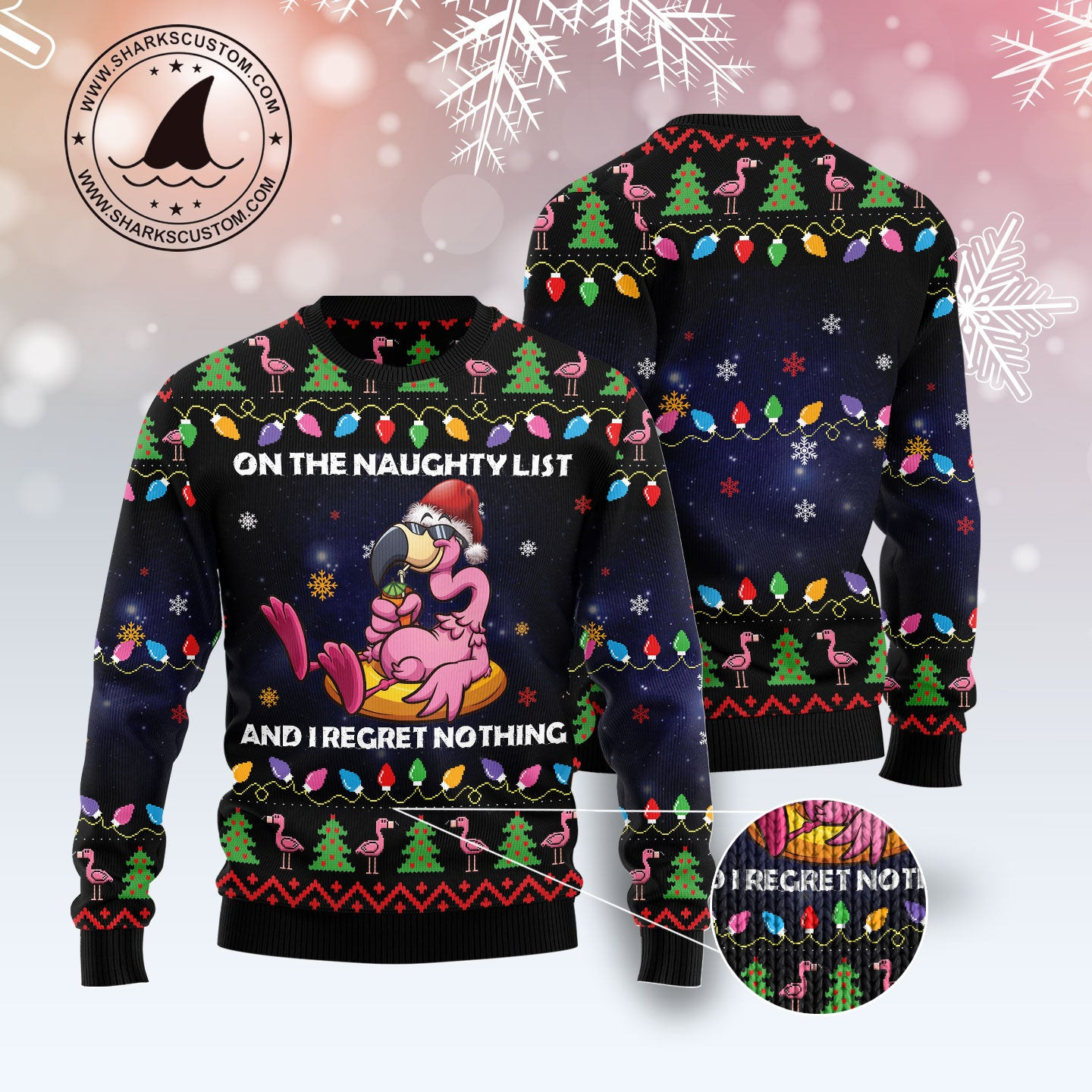 Flamingo On The Naughty List Ugly Christmas Sweater - Image 3