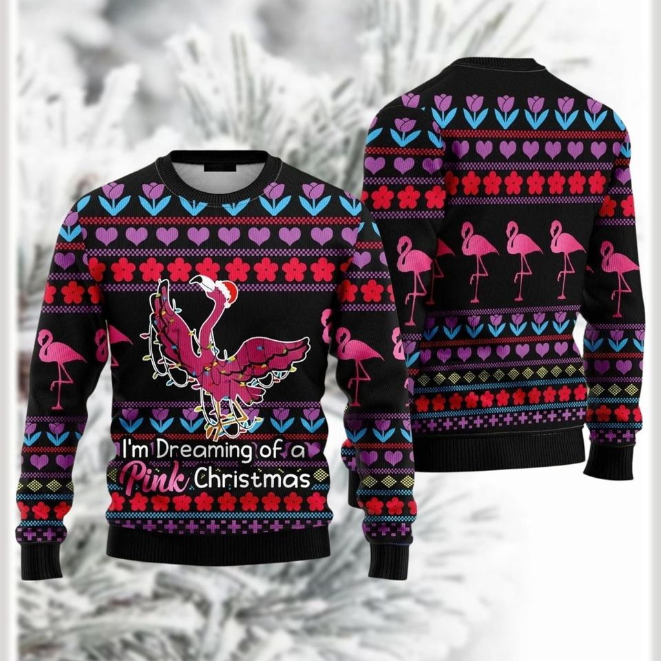 Flamingo Pink Ugly Christmas Sweater, Pink Flamingo Christmas Sweater