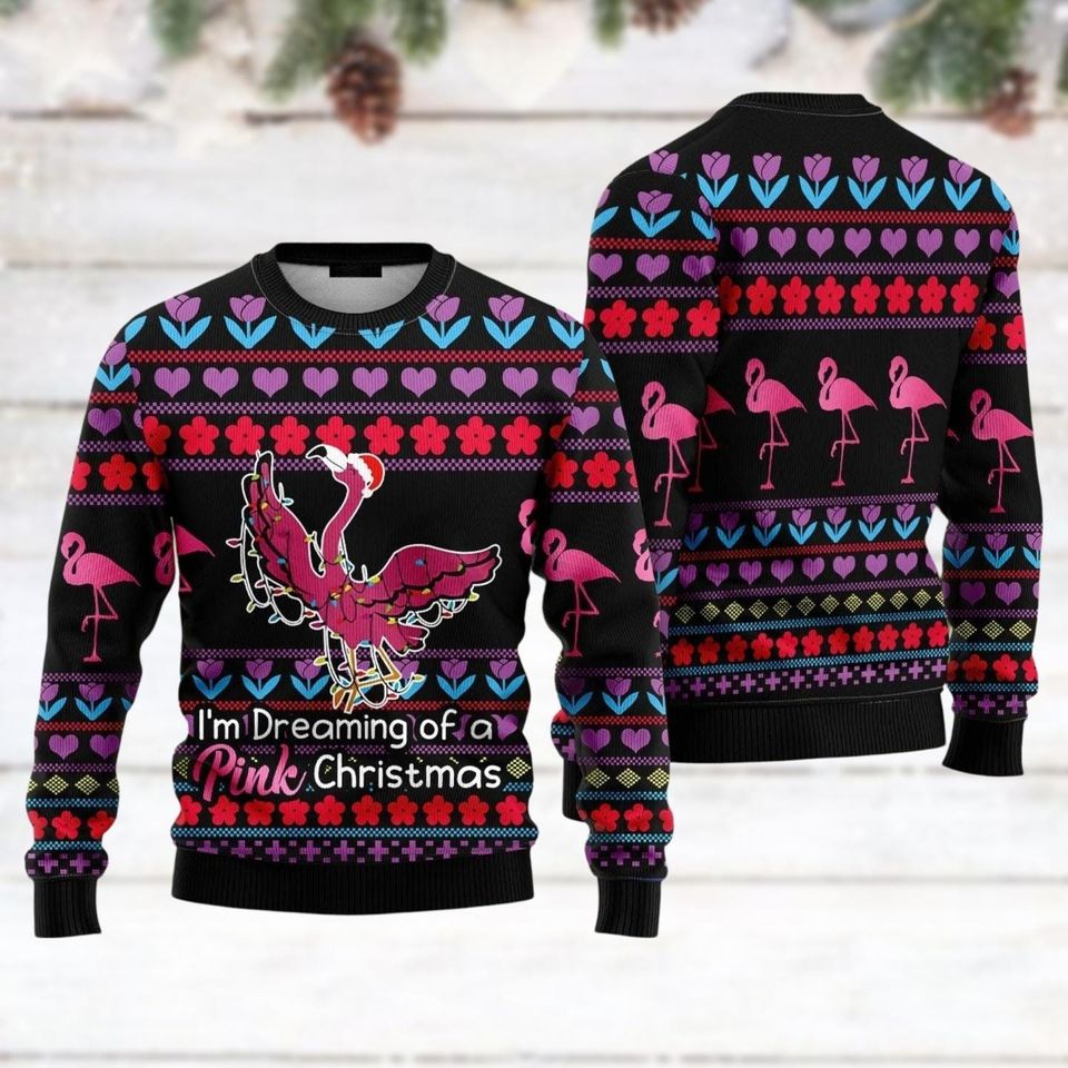Flamingo Pink Ugly Christmas Sweater, Pink Flamingo Christmas Sweater