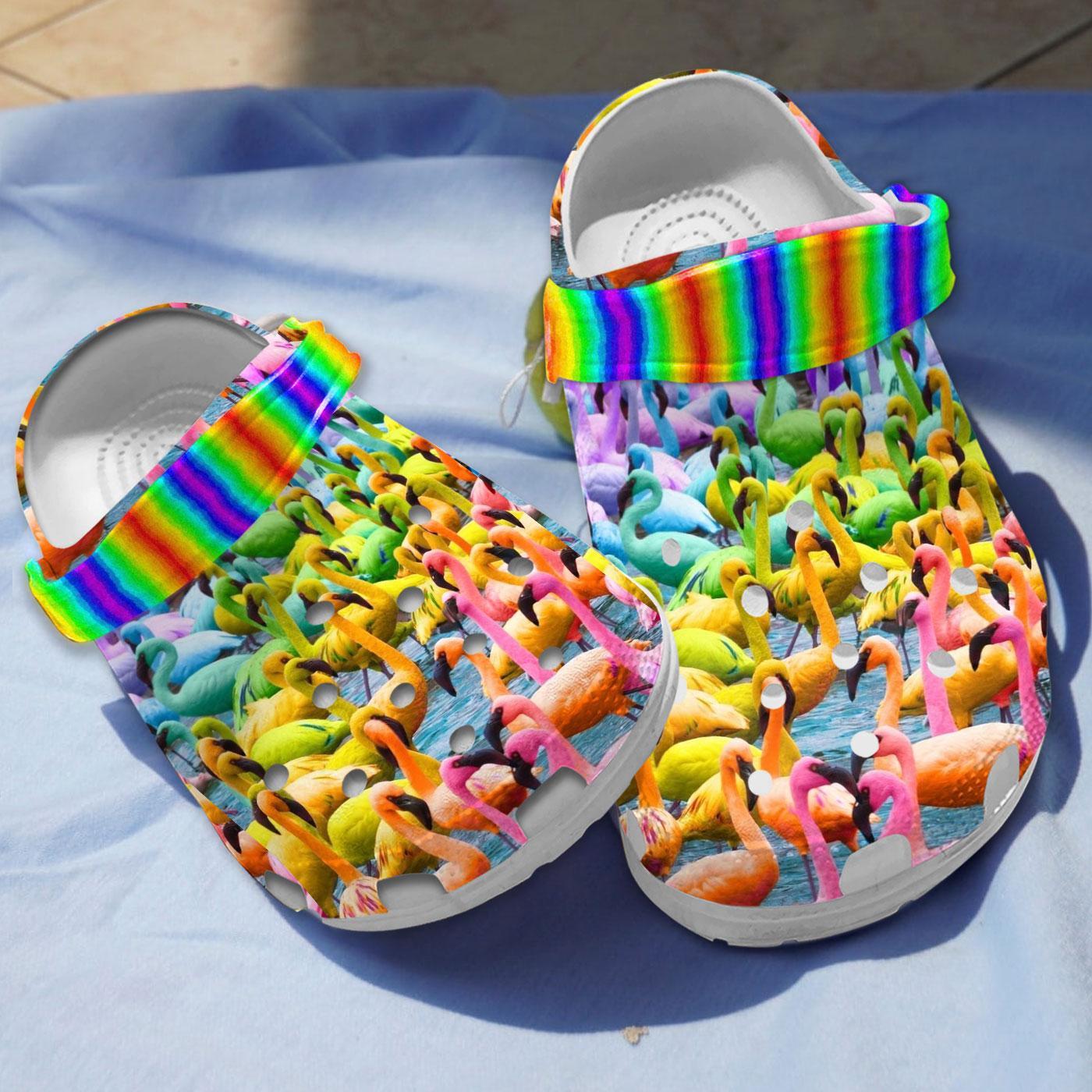 Flamingo Rainbow Crocs Crocband Clogs Shoes Comfortable For Men Women and Kids