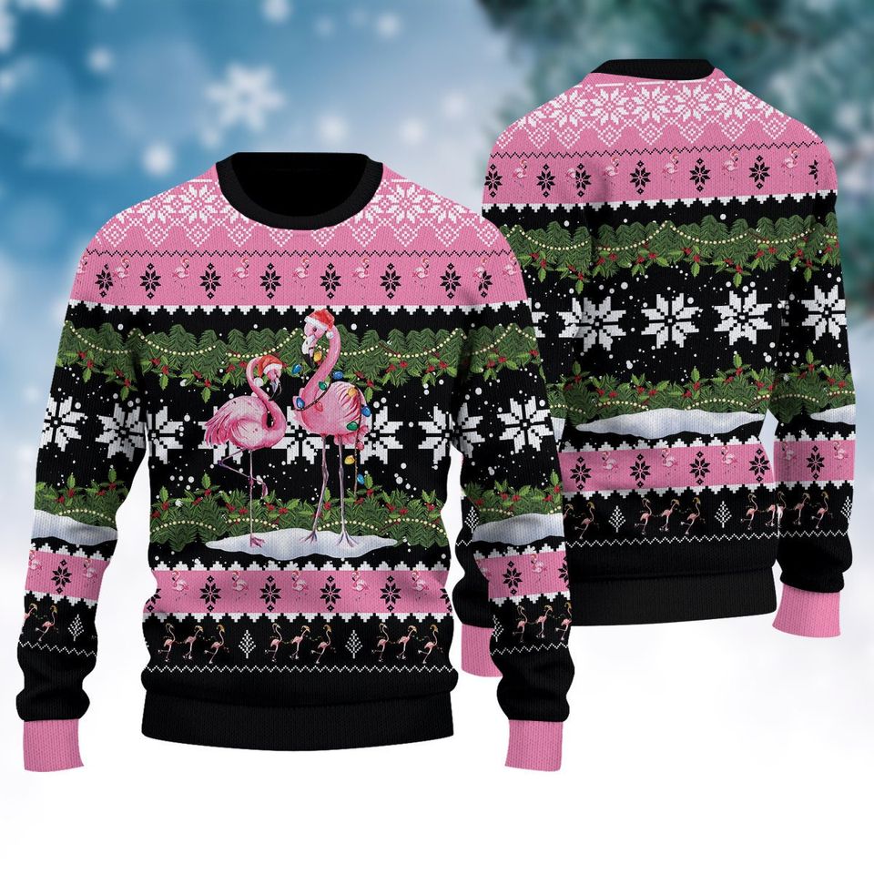 Flamingo Themed Ugly Christmas Sweater