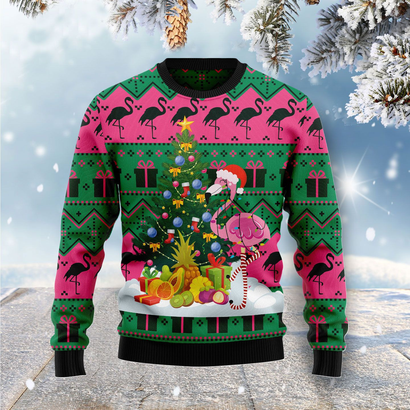 Flamingo Ugly Christmas Sweater Adult 3D Funny Matching for family