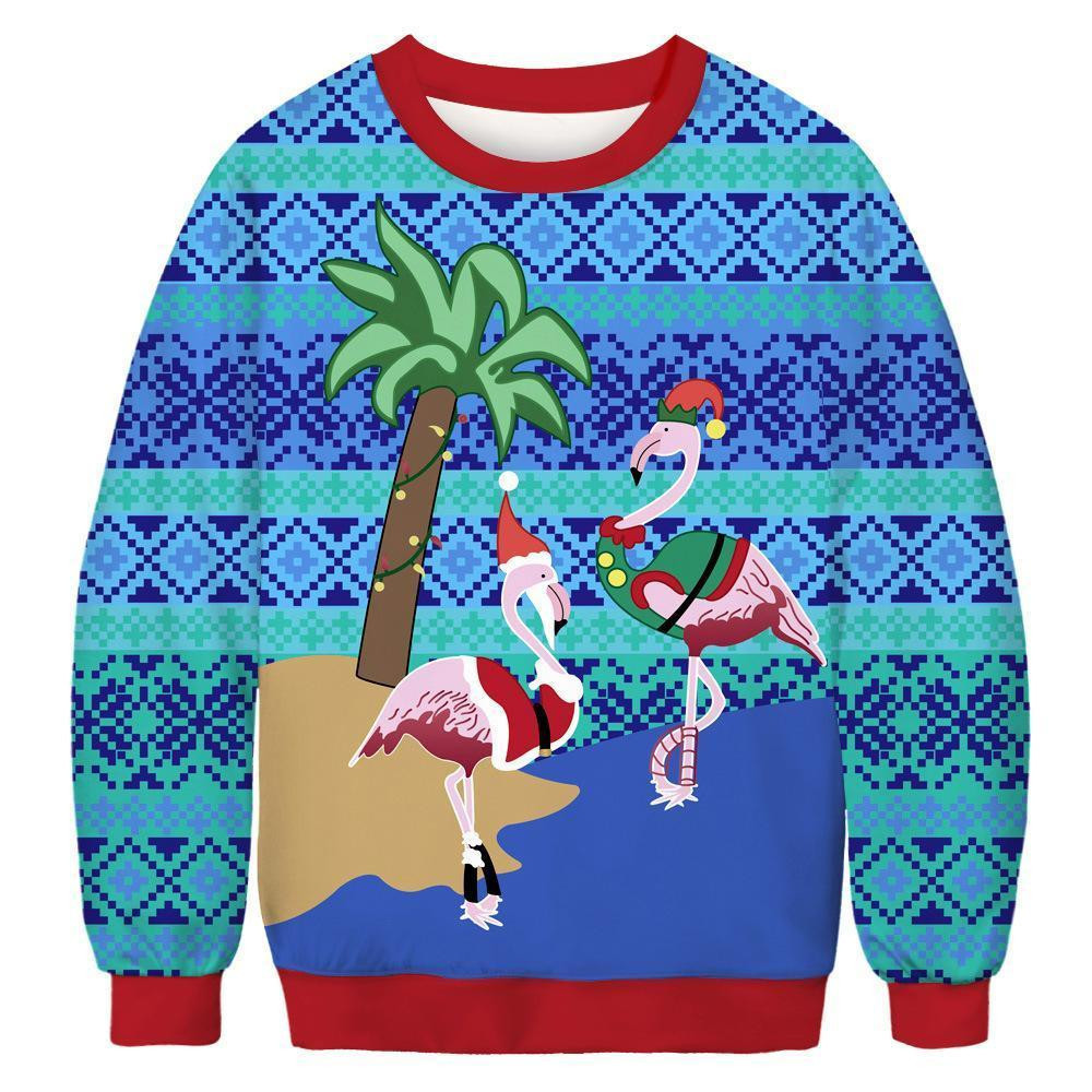 Flamingo Ugly Christmas Sweater Adult 3D Funny Matching for family