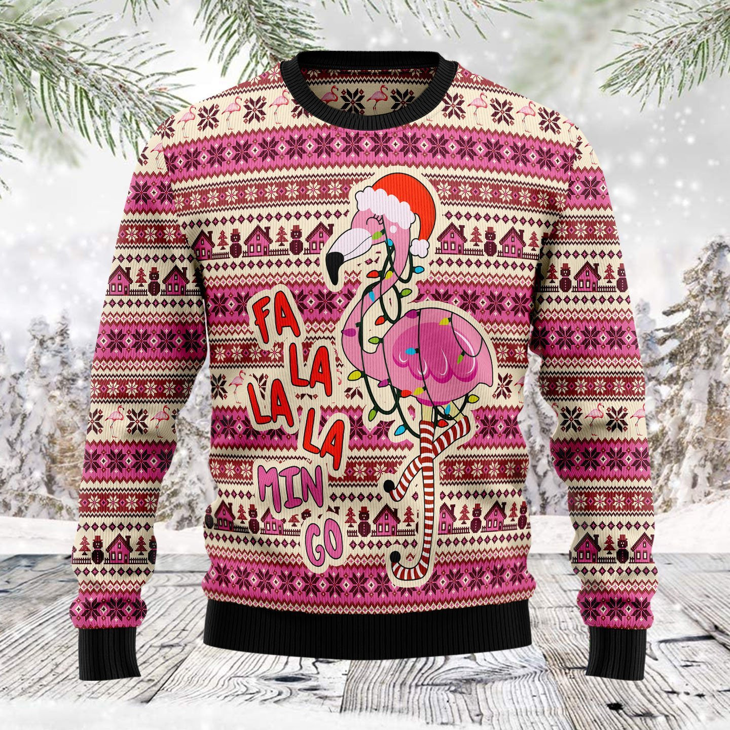 Flamingo Ugly Christmas Sweater Adult 3D Funny Matching for family