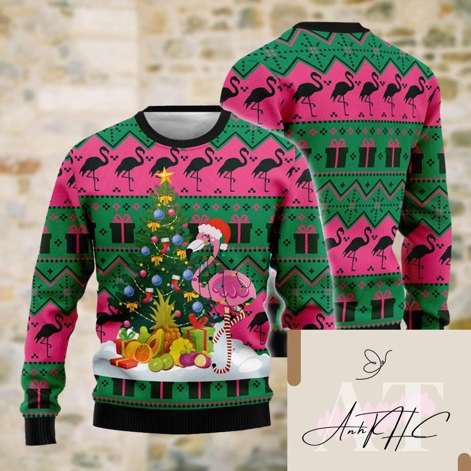 Flamingo Ugly Christmas Sweater, Flamingo Christmas Sweater