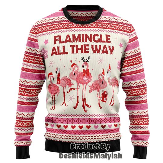 Flamingo Ugly Christmas Sweater, Flamingo Christmas Sweatshirt - Image 2
