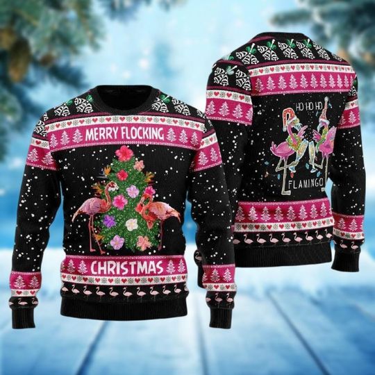 Flamingo Ugly Christmas Sweater, Flamingo Santa Xmas Sweater - Image 7